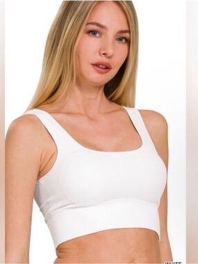Zenana Outfitters White Ribbed Square Neck Bralette